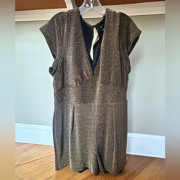 City Chic Pants - Bronze glitter shorts romper
